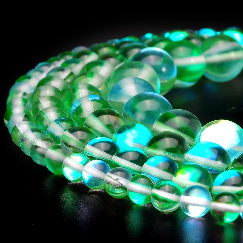RUBYCA Round Moonstone Crystal Glass Beads Aura Iridescent for Jewelry Making (1 Strand, 6mm, Green) - Image 3